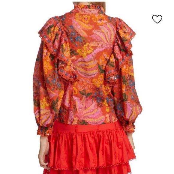 Farm Rio Red Spring Bananas Ruffle Blouse Women’s SIZE XS Red Floral - Picture 3 of 14